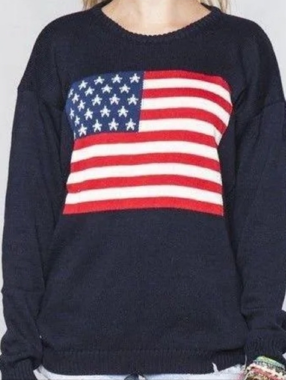 Brandy Melville American Flag Navy Knit Crewneck Sweater